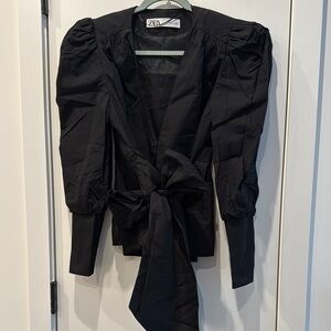 Zara Elegant Black Tie-Front Jacket